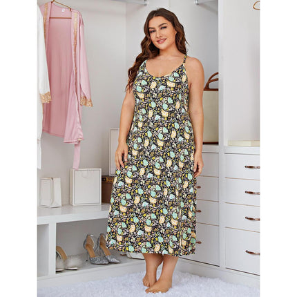 Wholesale Ladies Plus Size Pajama Dress Spring Summer Floral Sling Nightdress