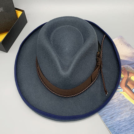 Wholesale Men's Wool Felt Hat Wide Brim Cuffed Wool Jazz Hat Cowboy Hat 