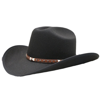Men's Retro Cowboy Hat with Belt Decoration Felt Hat Tibetan Style Hat Woolen Felt Hat 