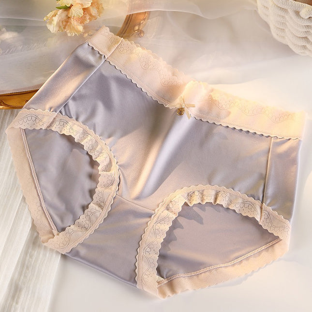 Women's Ice Silk Lace Antibacterial Satin Plus Size Briefs Underwear