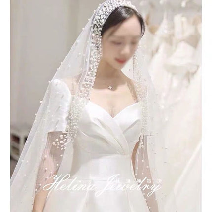 Bridal Retro Pearl Simple Wedding Long Veil