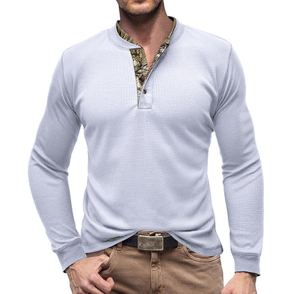 Wholesale Men's Outdoor Long Sleeve Henley T-Shirt Waffle Crew Top