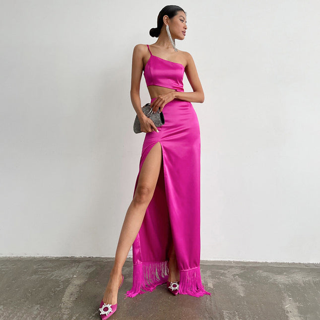 Wholesale Ladies Summer Sexy Fashion Dress  Asymmetrical Tassel Floor Maxi Dress
