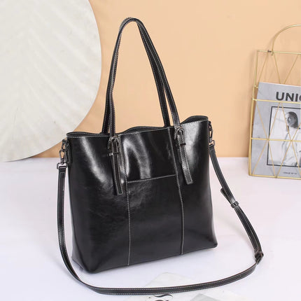 Women's Genuine Leather Trendy and Fashionable Large-capacity Cowhide Tote Shoulder Bag