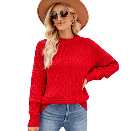 Wholesale Women's Pullover Twist Casual Solid Color Crew Neck Sweater