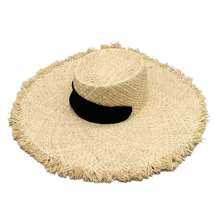 Women's Spring Summer Strappy Concave Top Sun Protection Beach Big Brim Hat