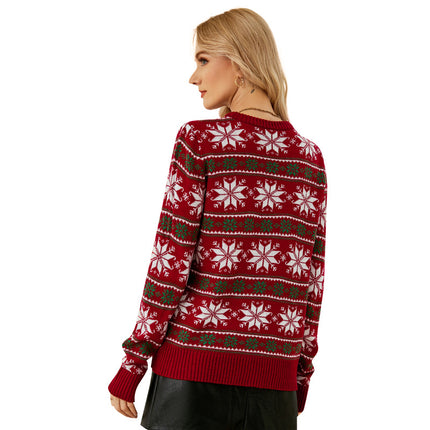 Wholesale Women's Round Neck Red Snowflake Christmas Sweater