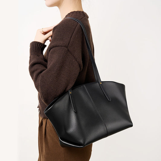Women's Fashion Casual Genuine Leather Shoulder Large Cowhide Handbag Large Capacity Tote Bag