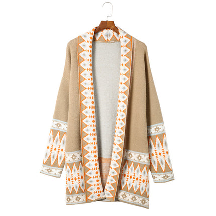 Wholesale Women's Autumn Winter Ethnic Printed Cardigan Knitted Jackets