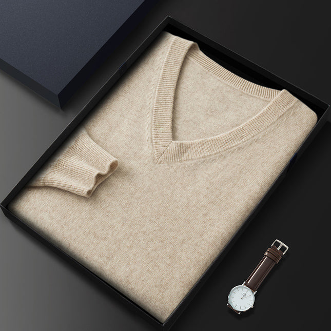 Wholesale Men's V-neck Solid Color Business Base Cashmere Sweater