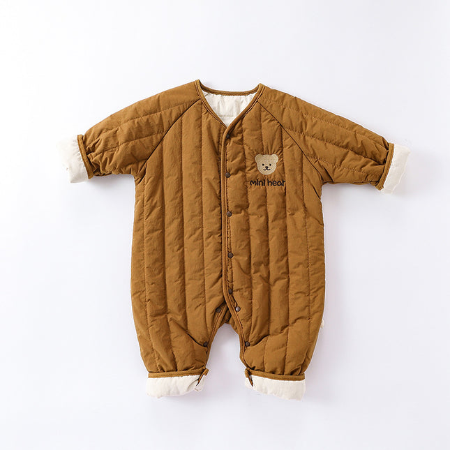 Wholesale Baby Winter Thickened Padded  Embroidered Bear Cotton Warm Jumpsuit