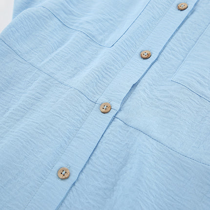 Wholesale Women's Summer Shirt Collar Button Waist A-Line Midi Dress