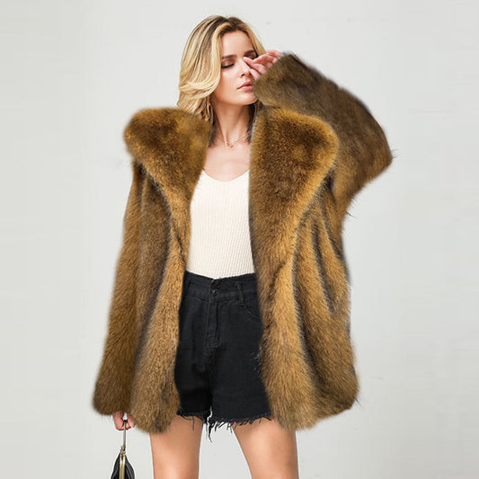 Wholesale Ladies Fall Winter Mid Length Blazer Warm Faux Fur Coat