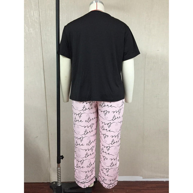 Wholesale Ladies Loungewear Short Sleeve Trousers Plus Size Pajamas Summer Set