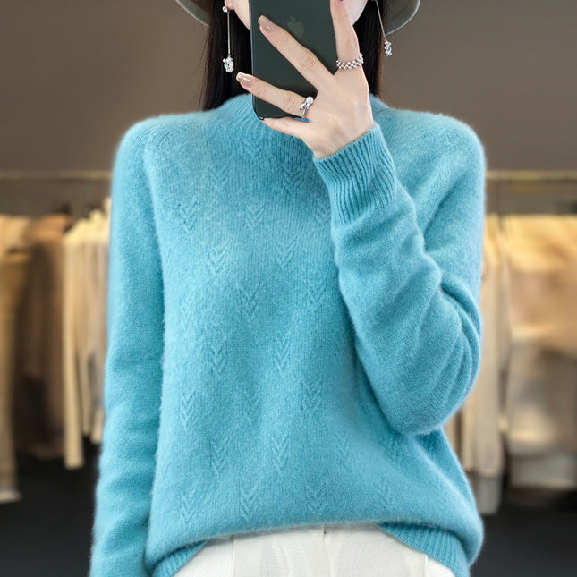 Wholesale Women's Solid Color Half Turtleneck Loose 100% Wool Sweater