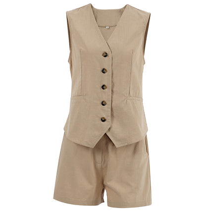 Women's Summer Blazer Vest Shorts Two-piece Set