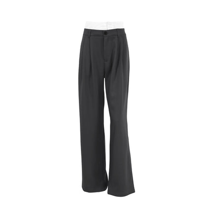 Wholesale Women's Autumn High Waisted Casual Gray Spliced Straight Pants