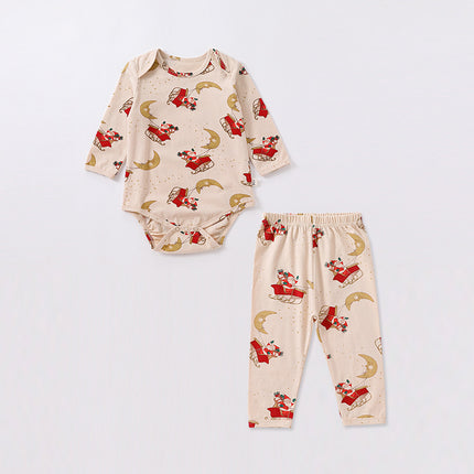 Wholesale Baby Christmas Two Piece Set Baby Long Johns Kids Cotton Printed Thermals
