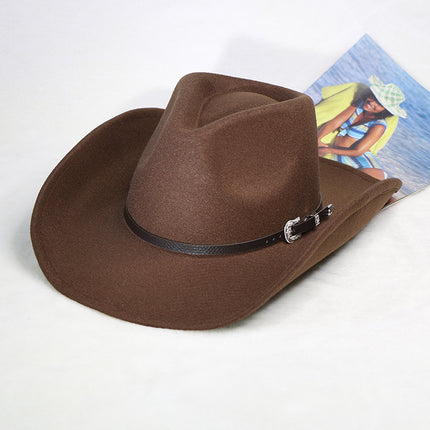 Men's Fall Winter Western Woolen Cowboy Hat Metal Buckle Imitation Wool Retro Knight Hat