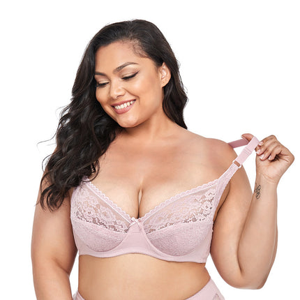 Women's Plus Size Sexy Underwired Adjustable Comfortable Lace Cotton Bra