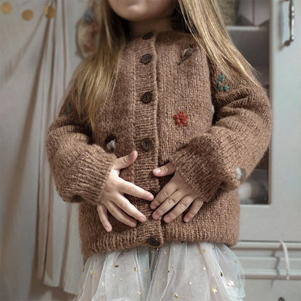 Wholesale Kids Winter Wool Mohair Pinecone Cardigan Sweater Jacket