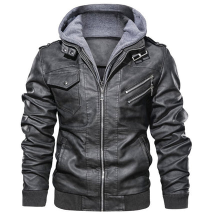 Wholesale Men's Winter Quality Hooded PU Leather Jacket
