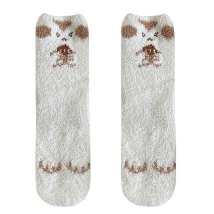 Women's Mid-calf Socks Winter Warm Thickening Cute Animal Home Floor Socks Coral Fleece Socks
