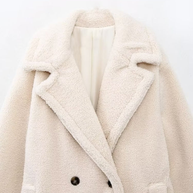 Wholesale Women's  Winter Double Breasted Suede Warm Coat 