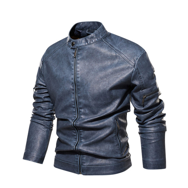 Wholesale Men's Fashionable Washed Zipper PU Leather Jacket