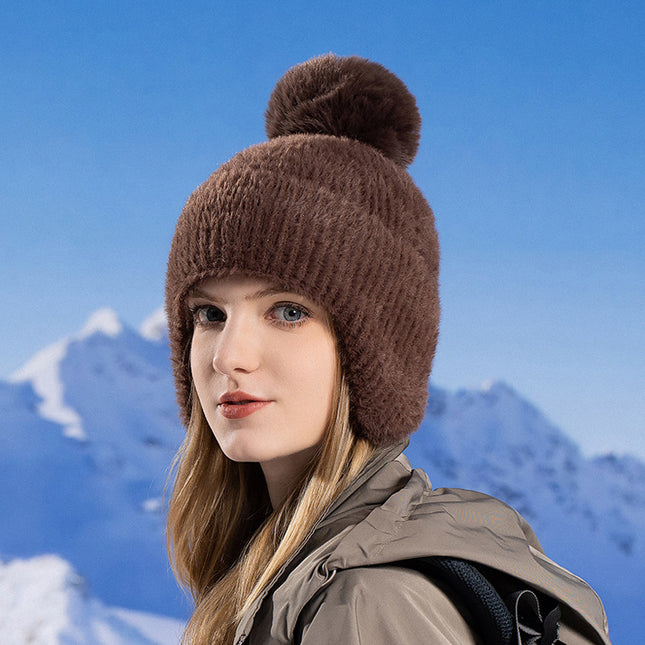 Women's Winter Ear Protection Knitted Hat Plush Cold-proof Warm Ball Hat