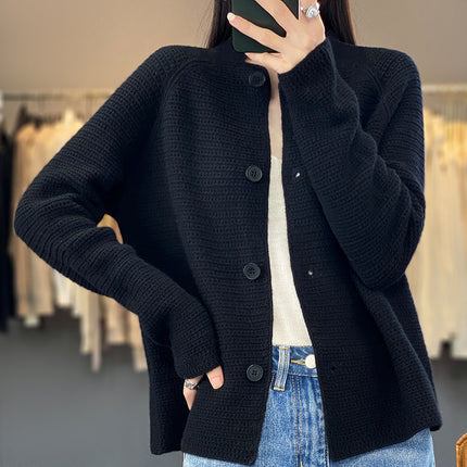 Wholesale Women's Hollow Stand Collar Cardigan Short Wool Sweater Jacket 