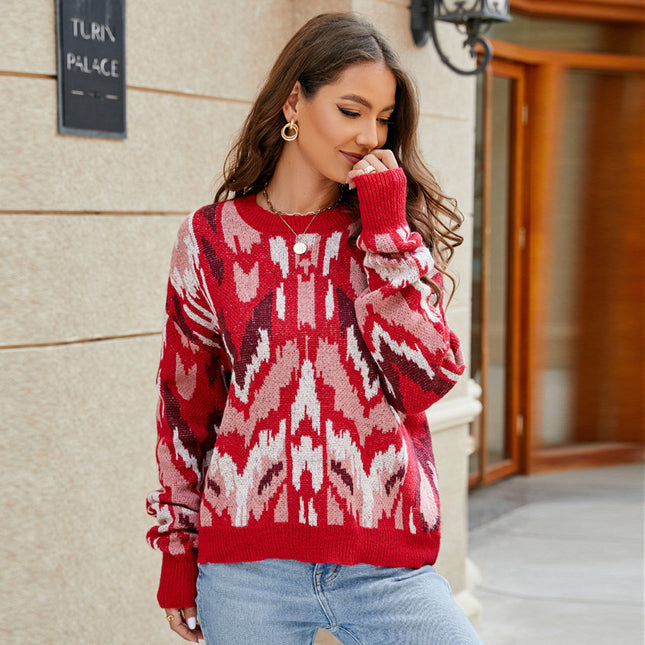 Wholesale Women's Fall Winter Pullover Jacquard Loose Sweater