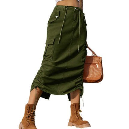 Wholesale Women's Drawstring Elastic Waist Work Skirt Casual Mid-length Trendy Skirt