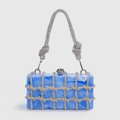 Wholesale Acrylic Transparent Storage Box Banquet Hand-woven Rope Small Square Handbag