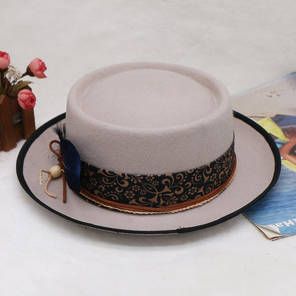 Wholesale Men's and Women's Fall Winter Pure Wool Ring Top Bow Jazz Hat