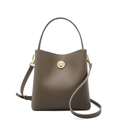 Women's Autumn and Winter Bucket Bag Genuine Leather Shoulder Crossbody Bag Large Capacity Handbag 