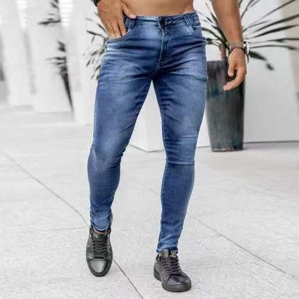 Wholesale Men's Trendy Black Slim-fit High-waisted Skinny Jeans