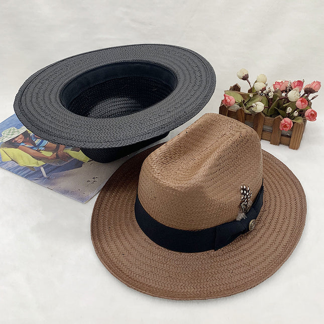 Wholesale Eight-cent Straw Hand-knitted Hat Travel Feather Jazz Hat 