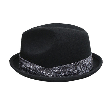 Wool Top Hat Totem Three-fold Belt Men's Autumn and Winter Jazz Hat