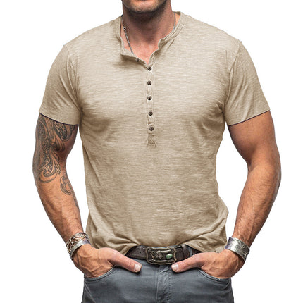 Men's Summer Outdoor Short-sleeved Henry Shirt Bamboo Cotton T-shirt