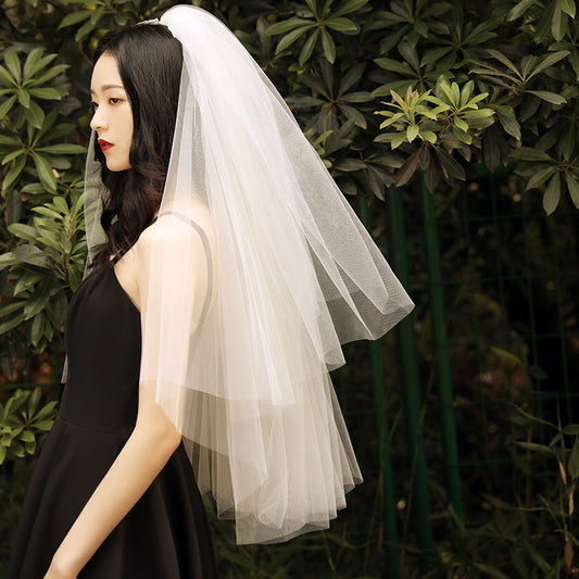 Bride Simple Veil Wedding Dress Headdress Double Layer Plain Veil