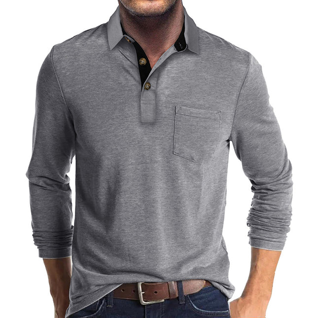 Men's Autumn and Winter Long Sleeve Lapel T-Shirt POLO Shirt Top