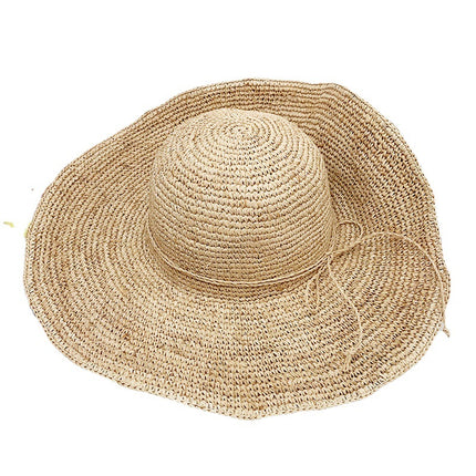 Wholesale Handmade Raffia Crochet Wide Brim Beach Sun Hat Vacation Straw Hat 