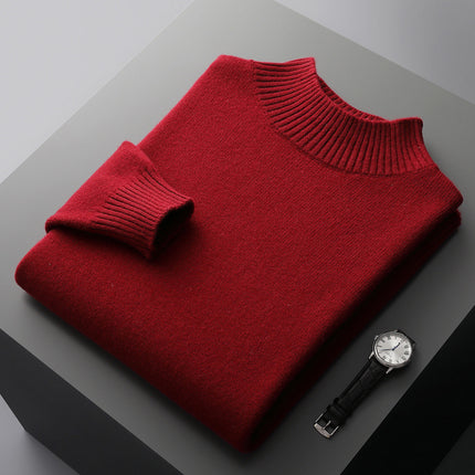 Wholesale Men's Winter Thickened Half Turtleneck Knitted 100%Wool Sweater