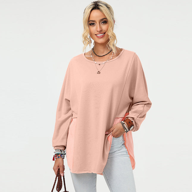 Women's Autumn Loose Casual Solid Color Frayed Asymmetrical Long Sleeve Hooies