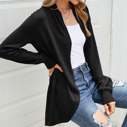 Wholesale Women's Loose Solid Color Cardigan Mid-length Sweater Jacket