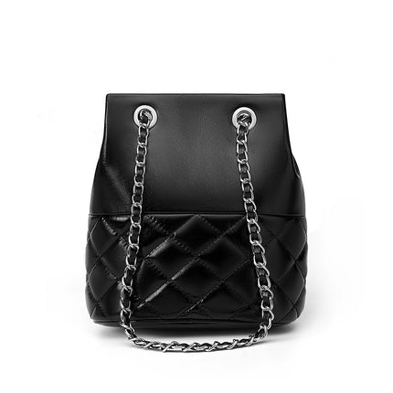 Women's Genuine Leather Diamond Chain Bucket Bag Premium Shoulder Crossbody Bag 