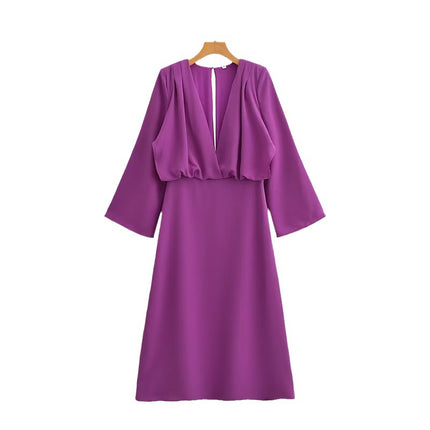 Wholesale Women's Summer Purple V-neck Loose Dress
