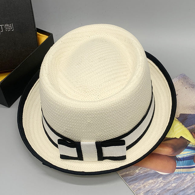 Women's Summer Curly Top Hat British Retro Straw Hat Short Brim Sun Hat 