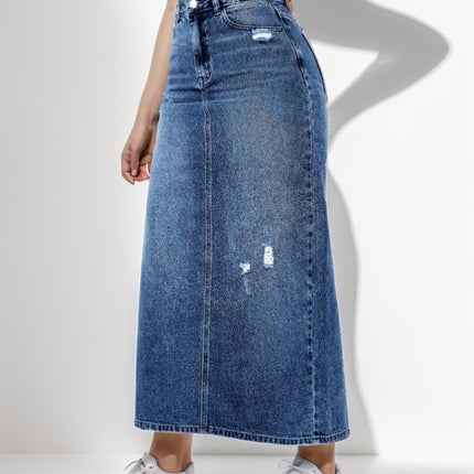 Wholesale Women's Ripped High-waisted Denim Skirt with Splits